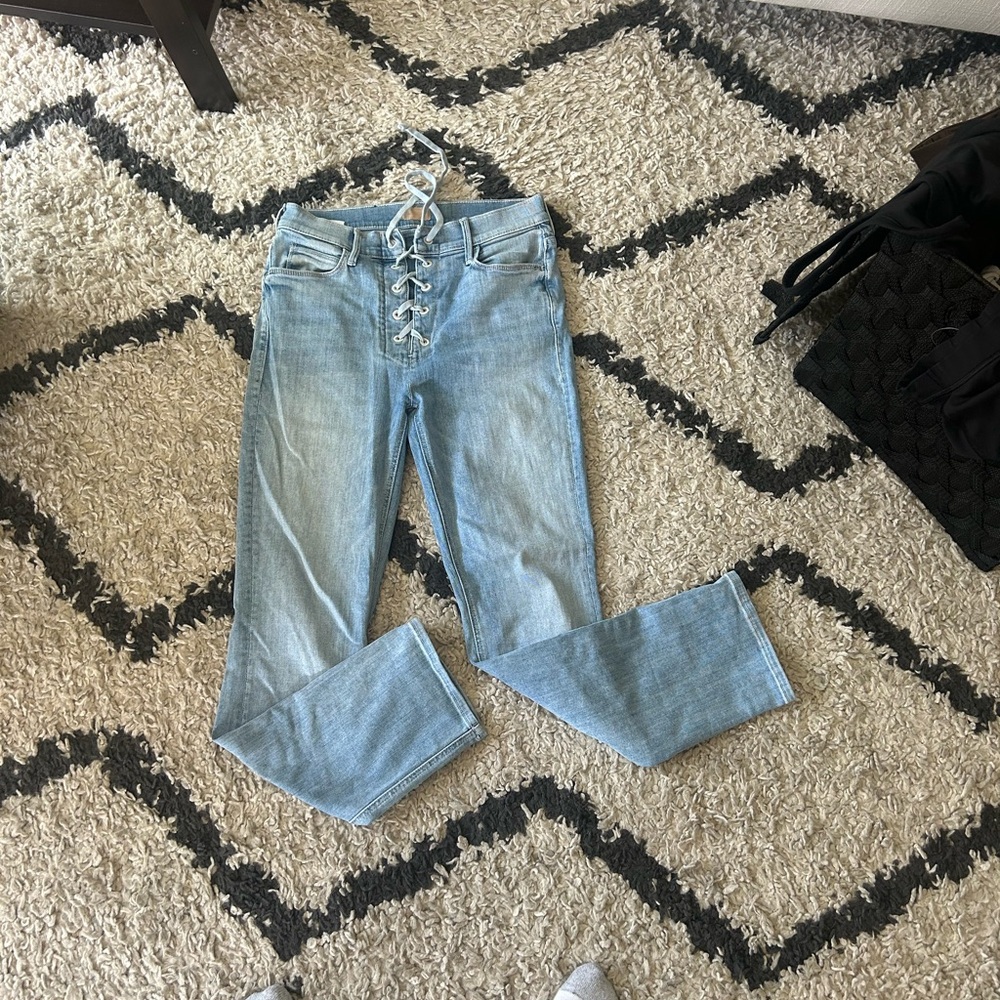 Mother Jeans Womens  27 The Lace Up Dazzler Ankle Blue Denim